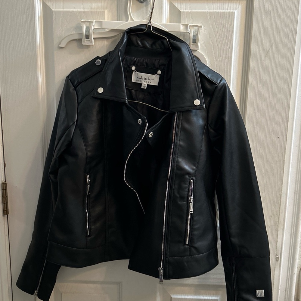 Nicole Miller Faux Leather black Moto Jacket  NWT medium